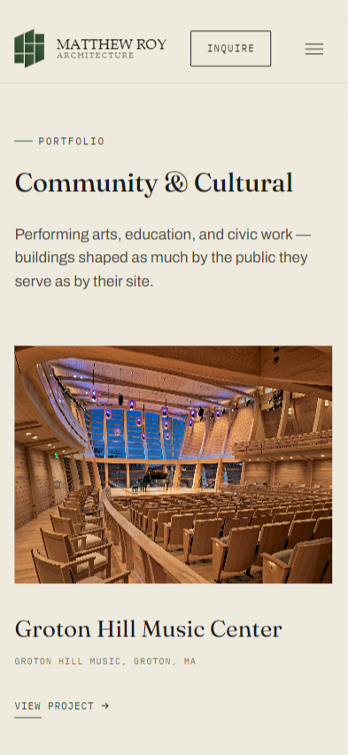 Matthew Roy Architecture Mockup Portfolio Page